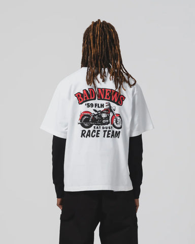 EAT DUST BAD NEWS TEE OPEN END WHITE