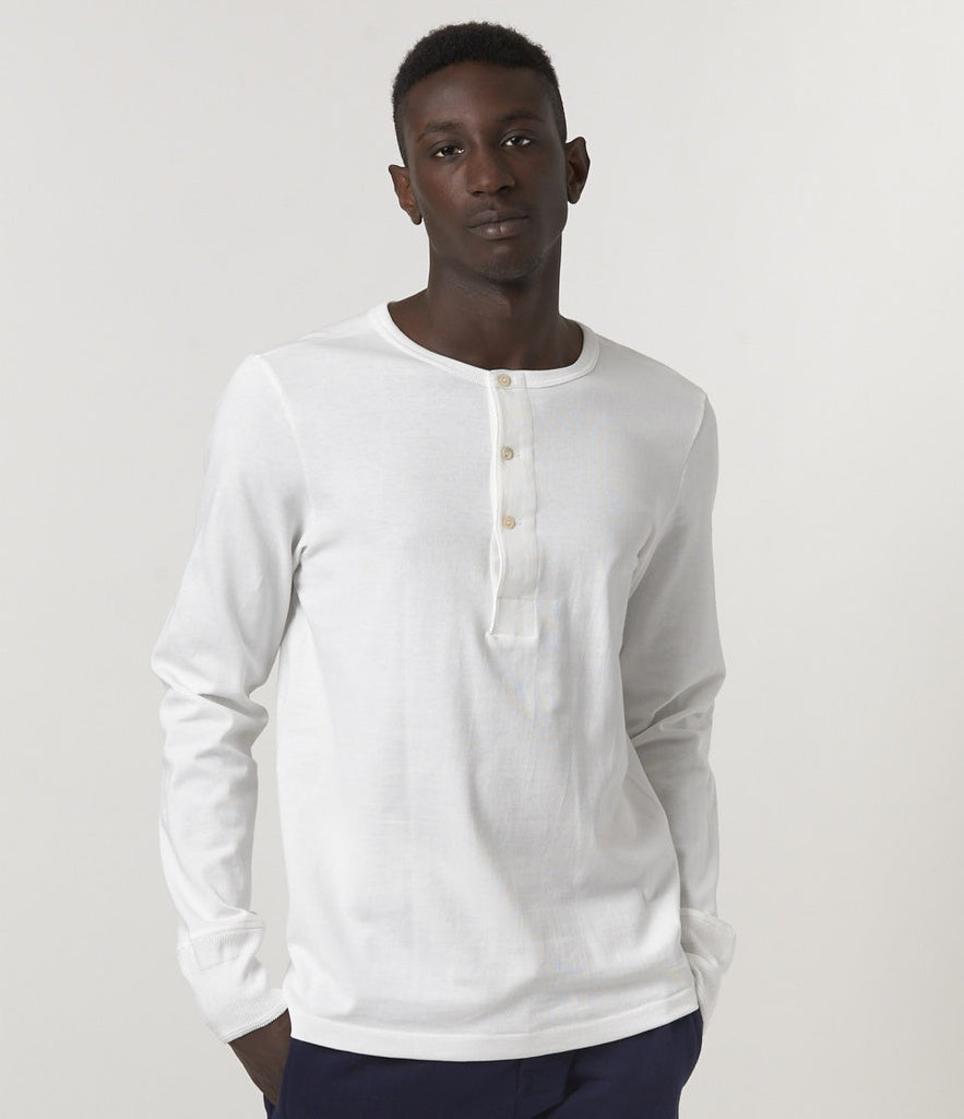 MERZ B. SCHWANEN 206 LOOPWHEELED HENLEY WHITE