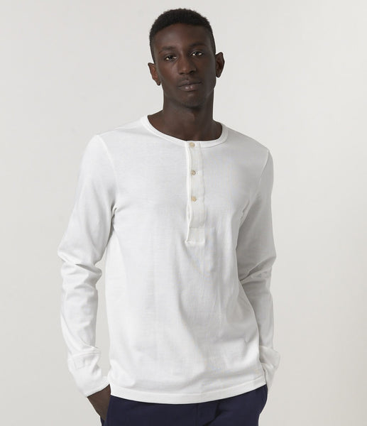 MERZ B. SCHWANEN 206 LOOPWHEELED HENLEY WHITE