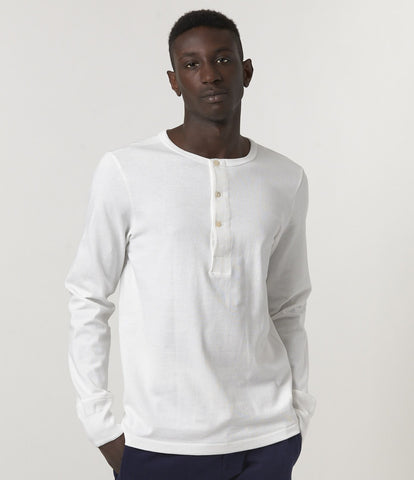MERZ B. SCHWANEN 206 LOOPWHEELED HENLEY WHITE