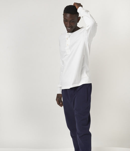 MERZ B. SCHWANEN 206 LOOPWHEELED HENLEY WHITE