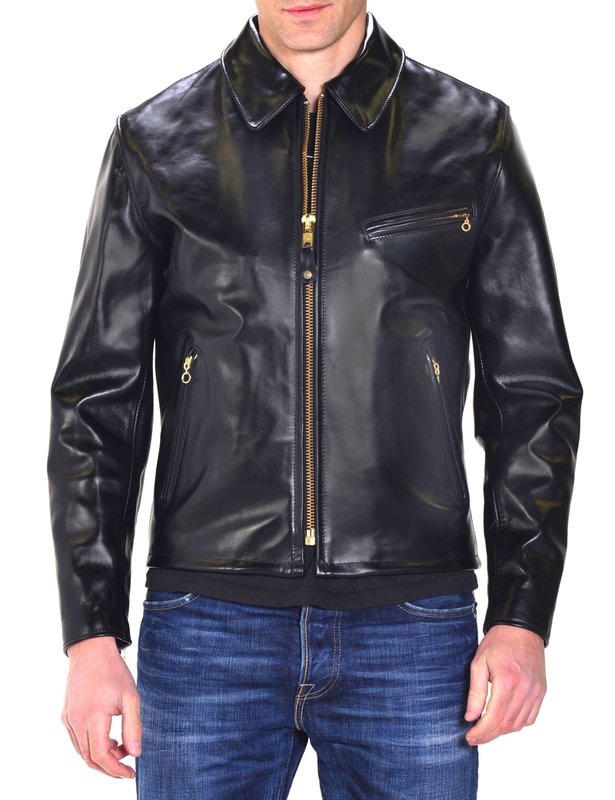 SCHOTT 689H HORSEHIDE MOTO JACKET in schwarz mit messing reißverschluss