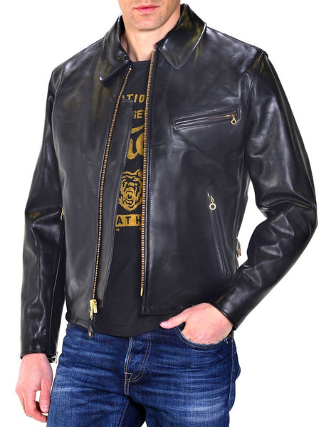 SCHOTT 689H HORSEHIDE MOTO JACKET in schwarz mit messing reißverschluss