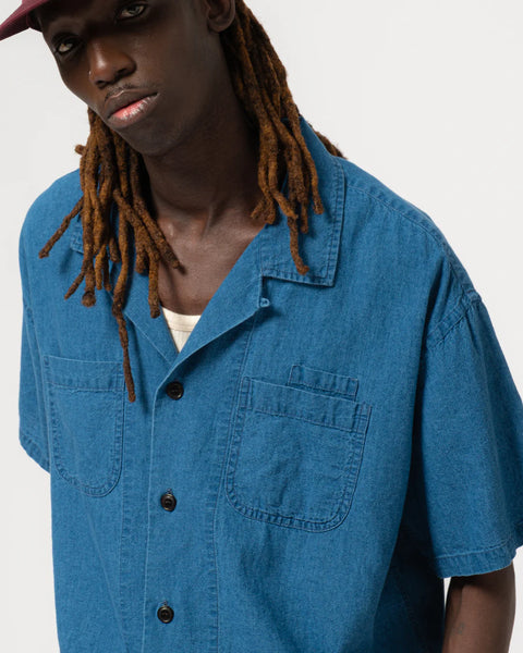 EAT DUST ALOHA SHIRT LINEN COTTON DENIM BLUE