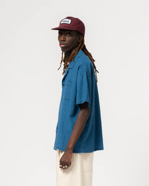 EAT DUST ALOHA SHIRT LINEN COTTON DENIM BLUE