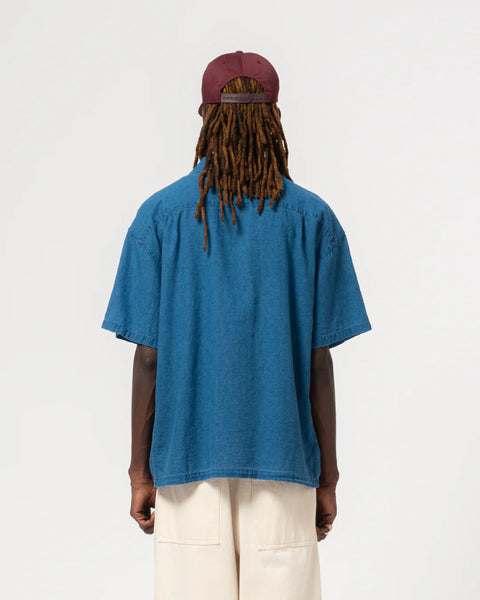 EAT DUST ALOHA SHIRT LINEN COTTON DENIM BLUE