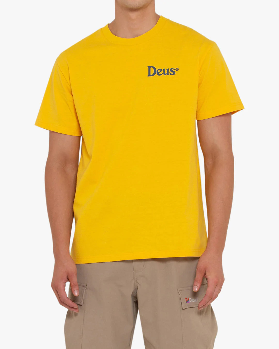 DEUS EX MACHINA SLOW BURN TEE - FREESIE YELLOW MODEL FRONT