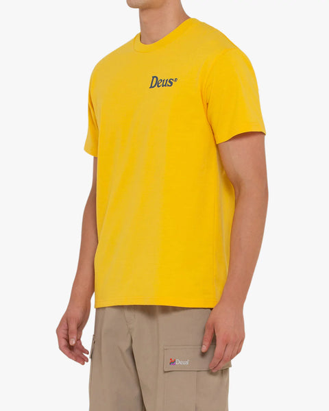 DEUS EX MACHINA SLOW BURN TEE - FREESIE YELLOW MODEL SIDE