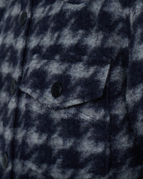 EAT DUST CPO OVERSHIRT NAVY BLUE PIED DE POULE DETAIL