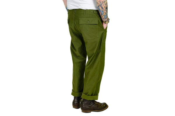 TELLASON FATIQUE STRAIGHT PANT OLIVE SATEEN BACK SIDE