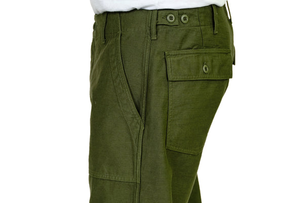 TELLASON FATIQUE STRAIGHT PANT OLIVE SATEEN POCKET DETAILS